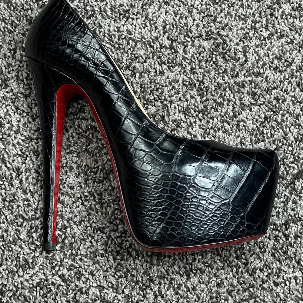 Christian Louboutin Daffodile 160 Crocodile Lucido Blk Sz37 7us NEW